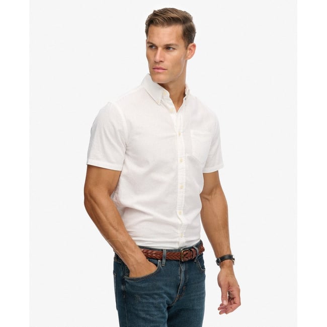Chemise à manches courtes en coton et lin City - SUPERDRY