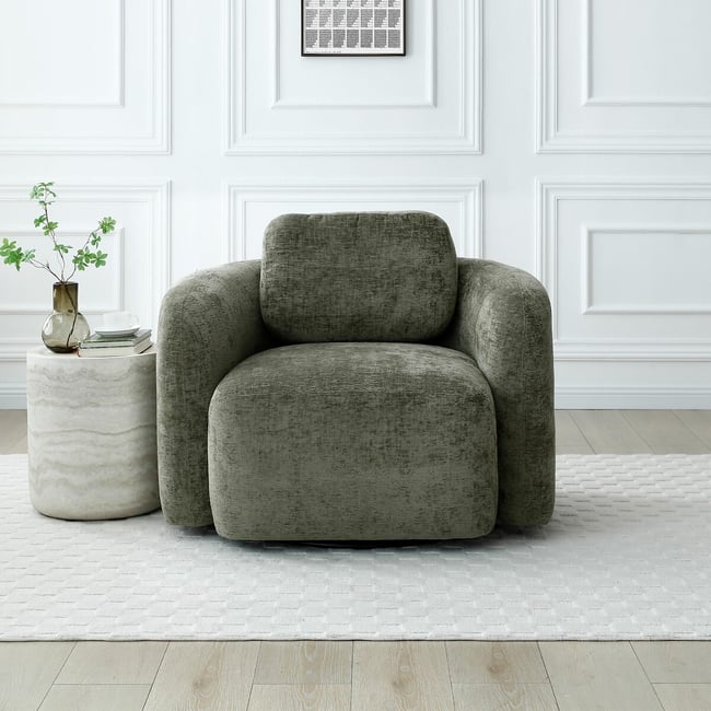 Muse Distressed Chenille Swivel Chair - ÉDITÉ