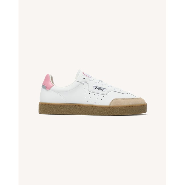 Baskets basses suede LUMBO blanc et rose grisé <span itemprop=