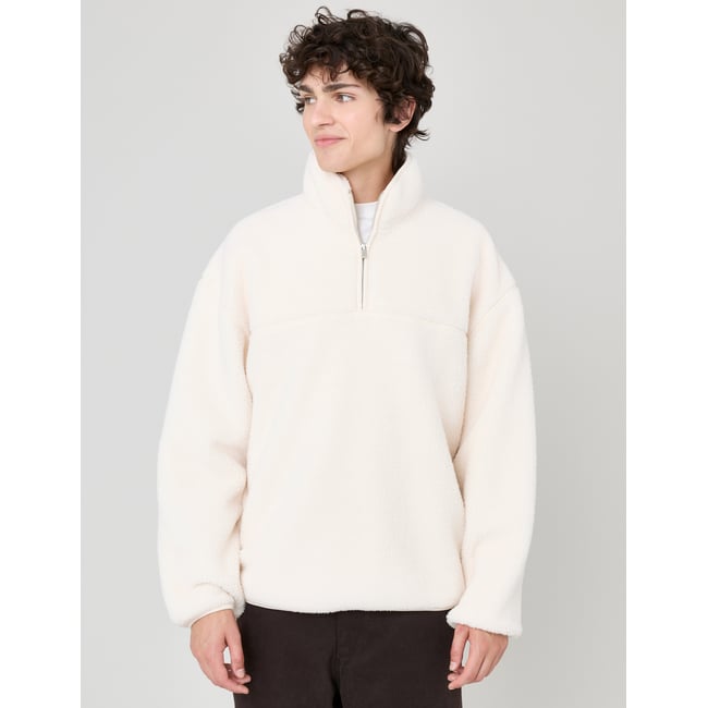 Sweat sherpa col montant zippé naturel <span itemprop=