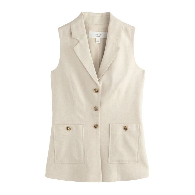 Gilet costume lin majoritaire col beige neutre <span itemprop=