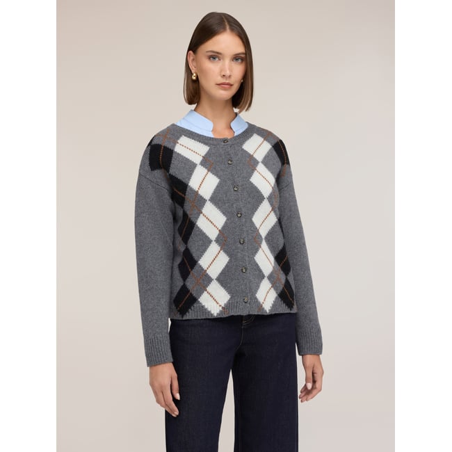 Cardigan à motif argyle gris <span itemprop=