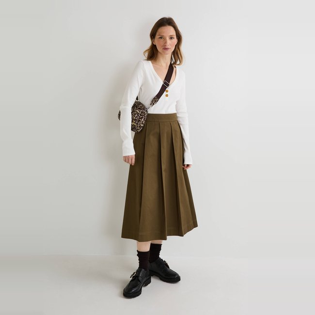 Jupe midi en coton BIO aviateur <span itemprop=