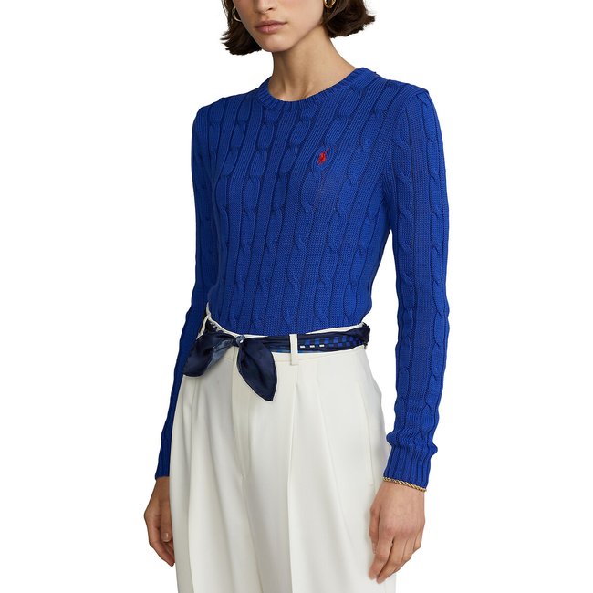 Cotton cable knit jumper with crew neck royal blue Polo Ralph Lauren La Redoute