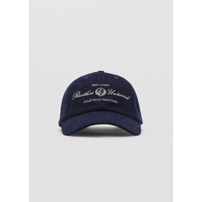 Casquette velours côtelé brodée bleu marine <span itemprop=