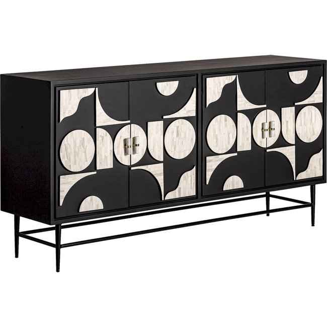 Buffet en bois contemporain, Athy Couleur bicolore noir ébène et blanc <span itemprop=