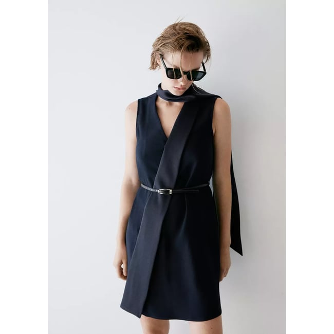 Robe à nœud avec ceinture bleu marine <span itemprop=
