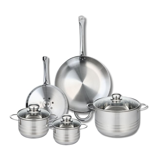 Batterie 2 poêles 24/32cm + 3 faitouts 14/16/24cm PROFI BRILLANT gris <span itemprop=