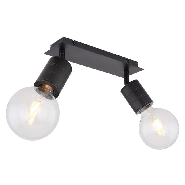 Plafonnier 2 ampoules en métal design industriel HERMINE Couleur noir <span itemprop=