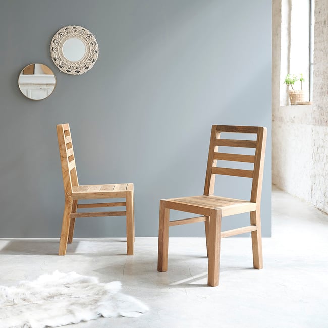 Lot de 2 chaises en bois de teck recyclé  CARGO Couleur naturel <span itemprop=