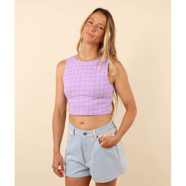Débardeur en coton épais imprimé  PISCINA pacific purple <span itemprop=