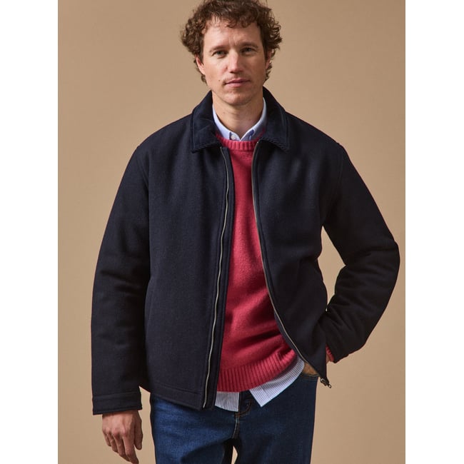 Blouson aviateur lainage chaud marine <span itemprop=