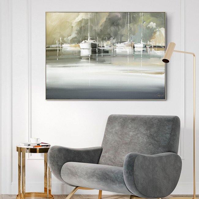 122x88cm Docked at the Marina Framed Print, multi-coloured, SO'HOME