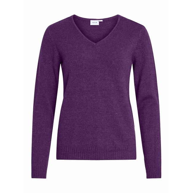 Pull col v en fine maille violet <span itemprop=