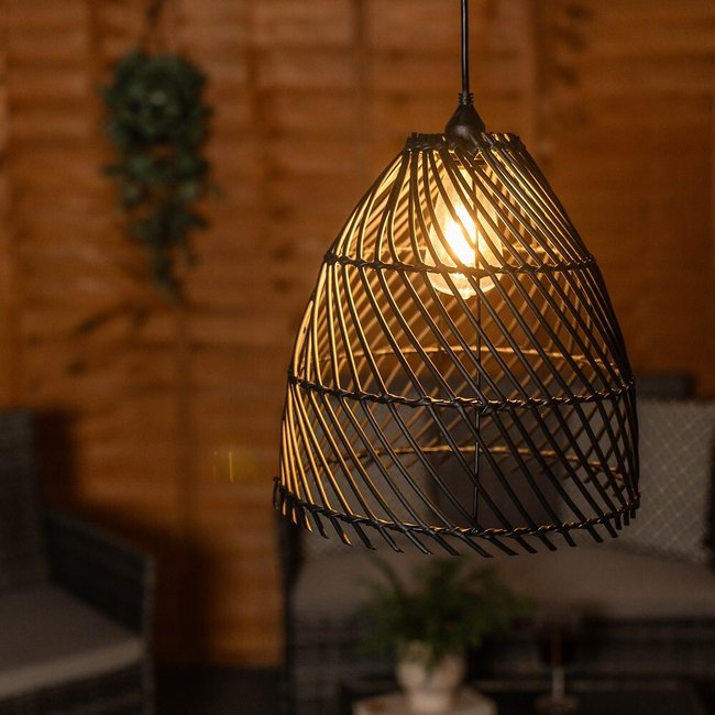 Outdoor Battery Operated Rattan Hanging Pendant Light, black, SO'HOME