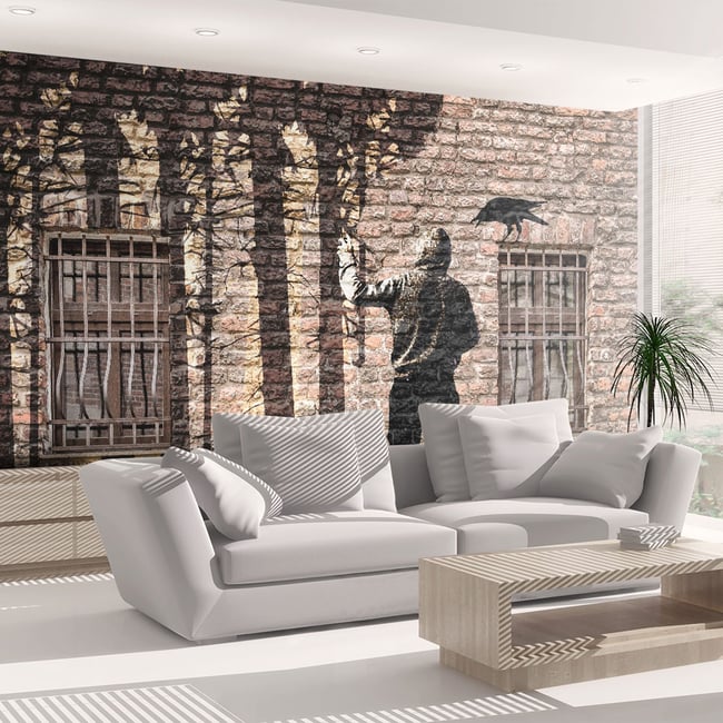 Papier peint intissé panoramique Street art Jungle urbaine Couleur gris / argent <span itemprop=