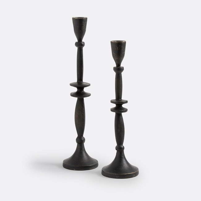 Lote de 2 candiles de aluminio Elda negro <span itemprop=