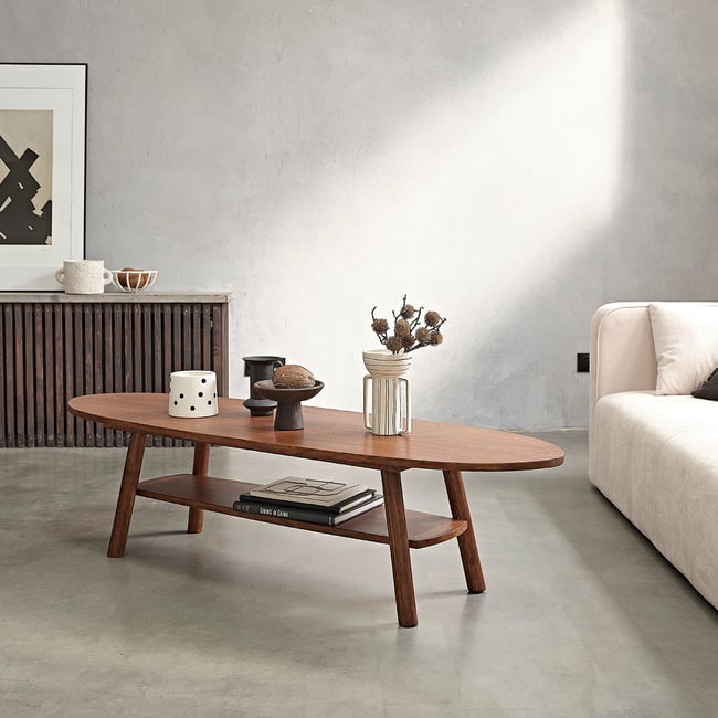 Table basse en bois massif 160 cm double plateau  MILO Couleur marron <span itemprop=