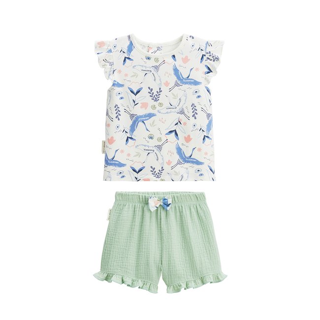 Ensemble enfant t-shirt et short en gaze de coton Tiana ecru <span itemprop=