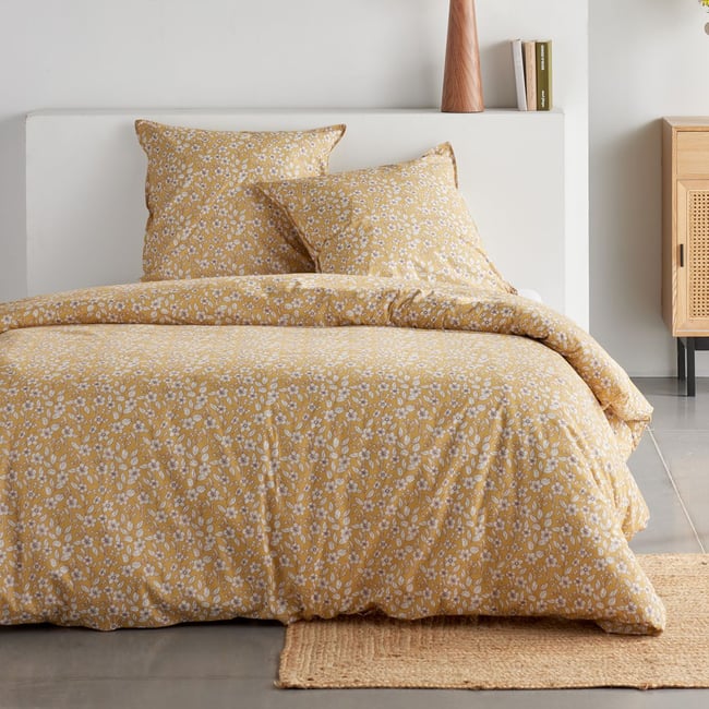 Parure de lit imprimé Floral SUNSHINE BRICE jaune <span itemprop=