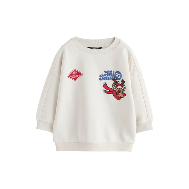 Sweat ras du cou avec motif au dos renne blanc écru <span itemprop=
