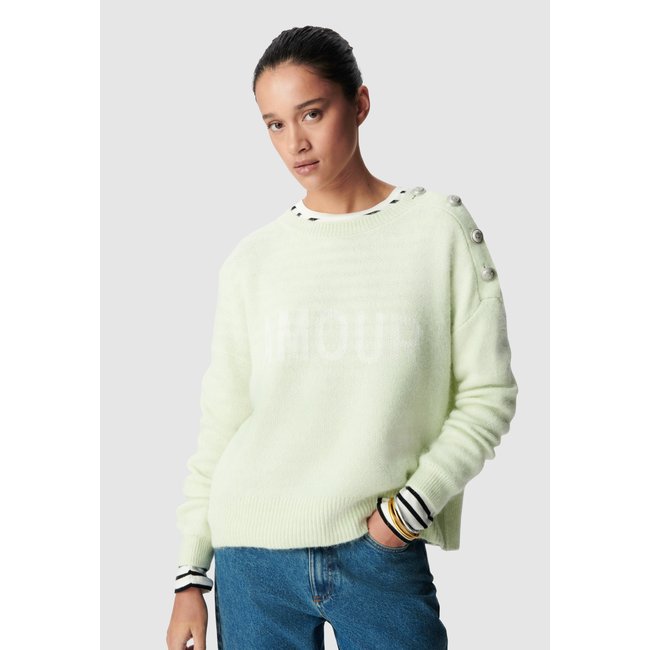 Pull alpaga mélangé à message amande <span itemprop=