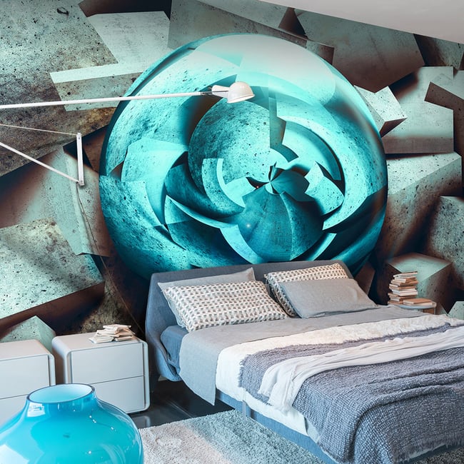 Papier peint intissé panoramique Abstractions Blue glow Couleur beige <span itemprop=