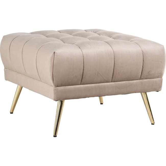 Pouf carré, Huxley Couleur taupe et pieds brossés or <span itemprop=
