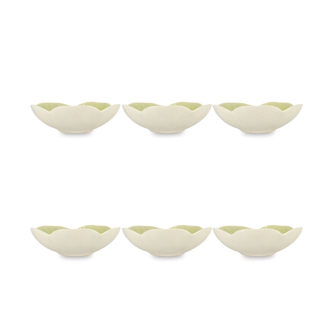 Lot de 6 coupelles 32cl en grès, NOVA Couleur blanc et vert <span itemprop=