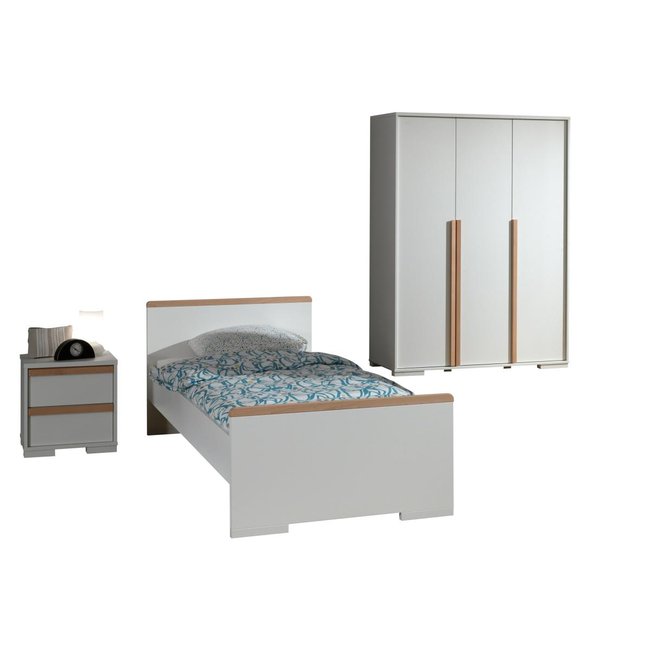LONDON Lit + Chevet tiroirs + Armoire Portes mat - VIPACK