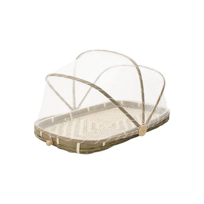 Plateau en bambou avec cloche en filet synthétique Longueur 60 cm Couleur multicolour <span itemprop=