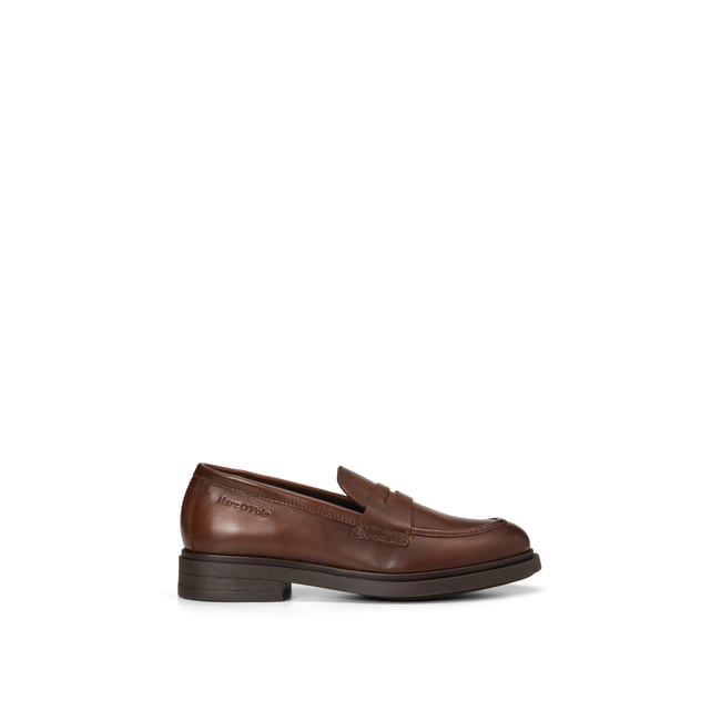 Mocassins modèle Paula en cuir de mouton souple cognac <span itemprop=