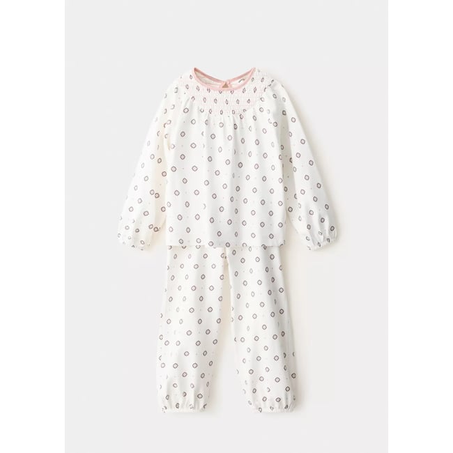 Pyjama imprimé fleuri blanc cassé <span itemprop=