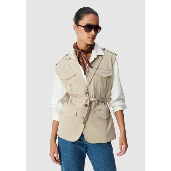 Saharienne loose sans manches beige <span itemprop=