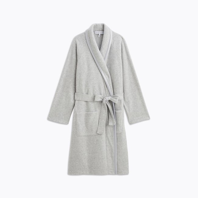 Robe de chambre col châle en polaire, ODE gris chiné clair <span itemprop=