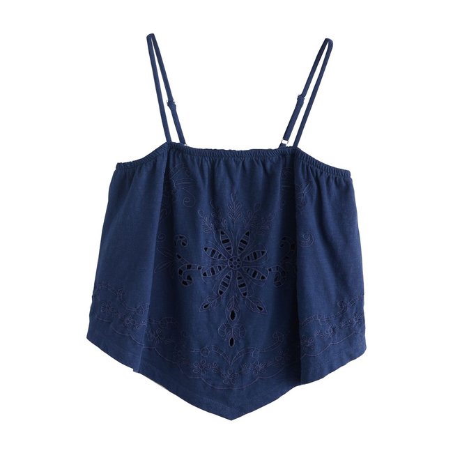 Caraco bandana brodé bleu marine <span itemprop=
