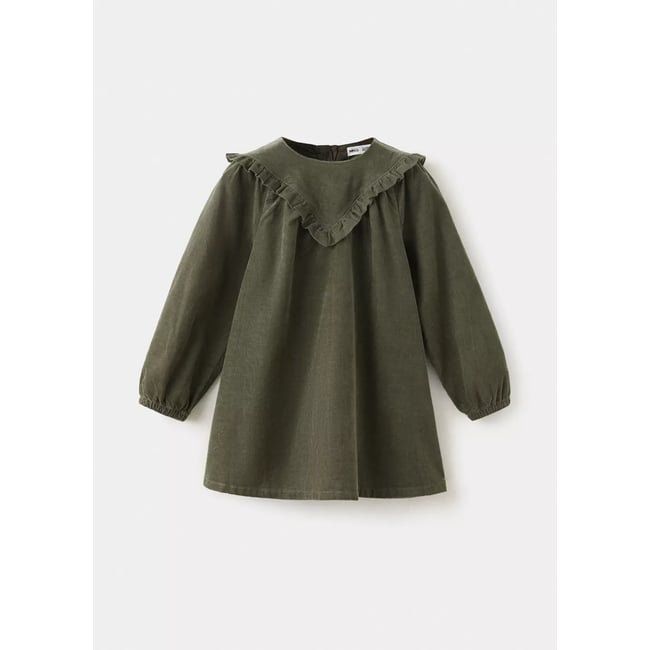 Robe en drap détail volant kaki <span itemprop=