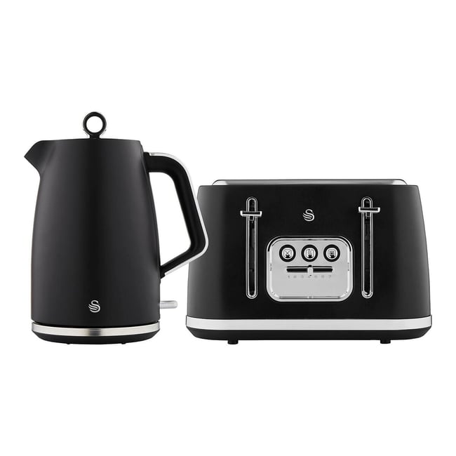 Swan Elegance Kettle & 4-Slice Toaster Set – White, black, SWAN
