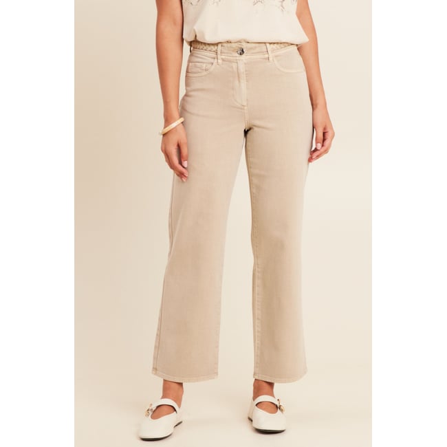 Jean large 7/8ème taille haute denim beige <span itemprop=