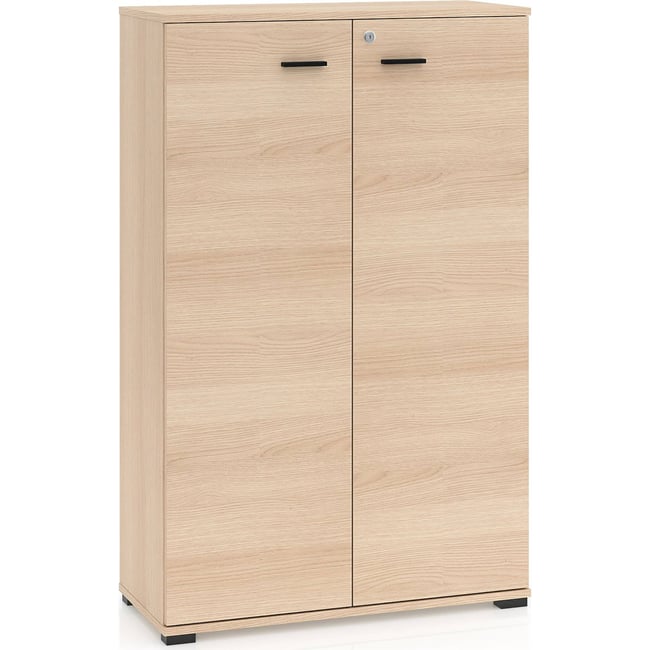 Commode 2 portes verrouillable ODELIS Couleur chêne lindberg et beige cachemire <span itemprop=