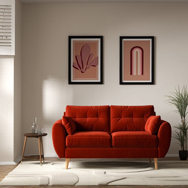 Ada Scandi Buttoned Velvet 2 Seater Sofa with Light Wood Legs - ÉDITÉ