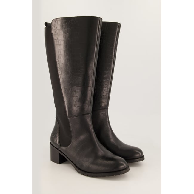 Bottes en cuir, tige XL , pied large noir <span itemprop=