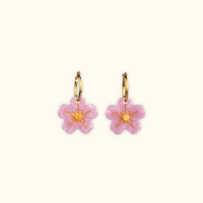 Boucles d'oreilles SAKURA rose et jaune <span itemprop=