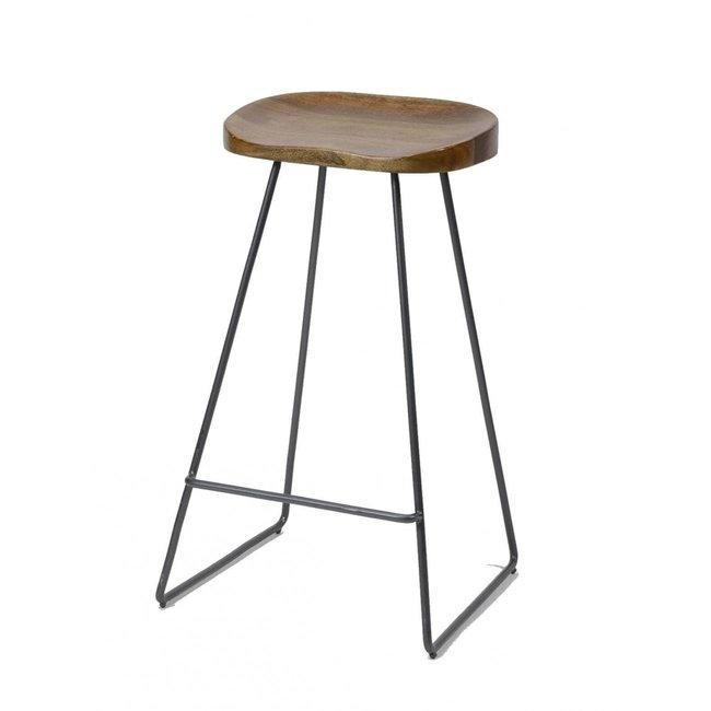 Tabouret de bar en bois et acier - WOOD Couleur marron <span itemprop=