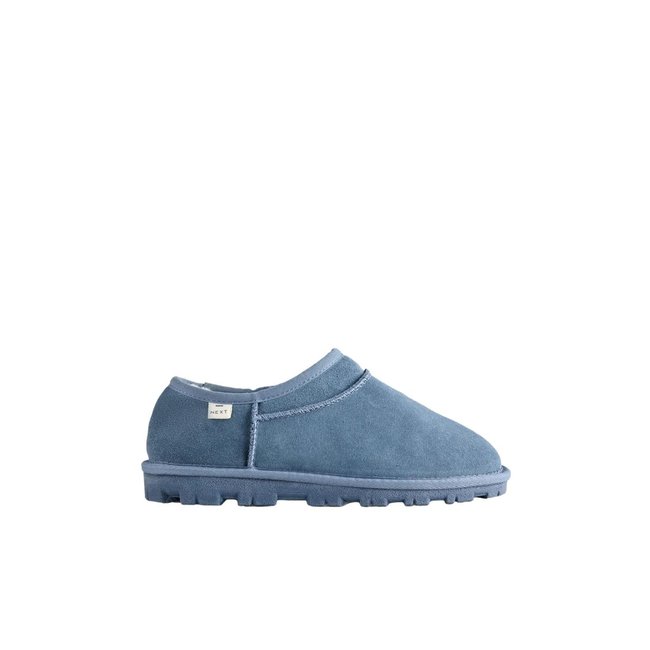 Mini chaussons bottines en daim bleu jean <span itemprop=