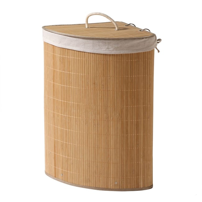 Panier à linge d'angle en bambou H60 cm - YSA Couleur bois clair <span itemprop=