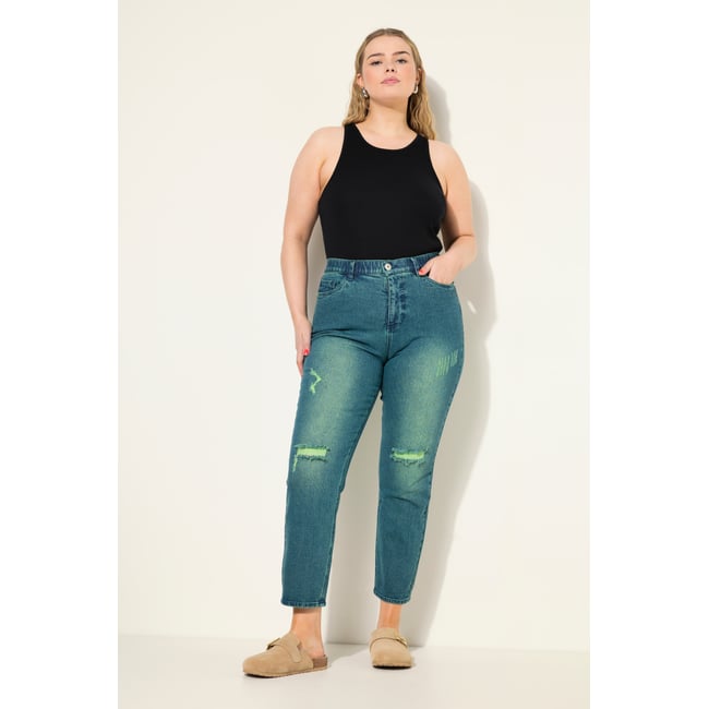 Jean mom à jambes larges et 5 poches bleu jean <span itemprop=