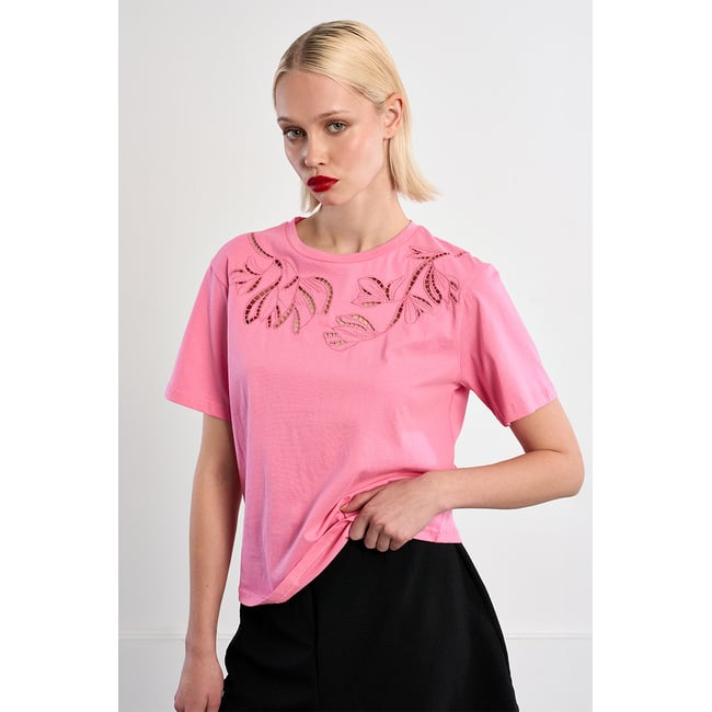 T-shirt décontracté en broderie ajourée v002234 <span itemprop=