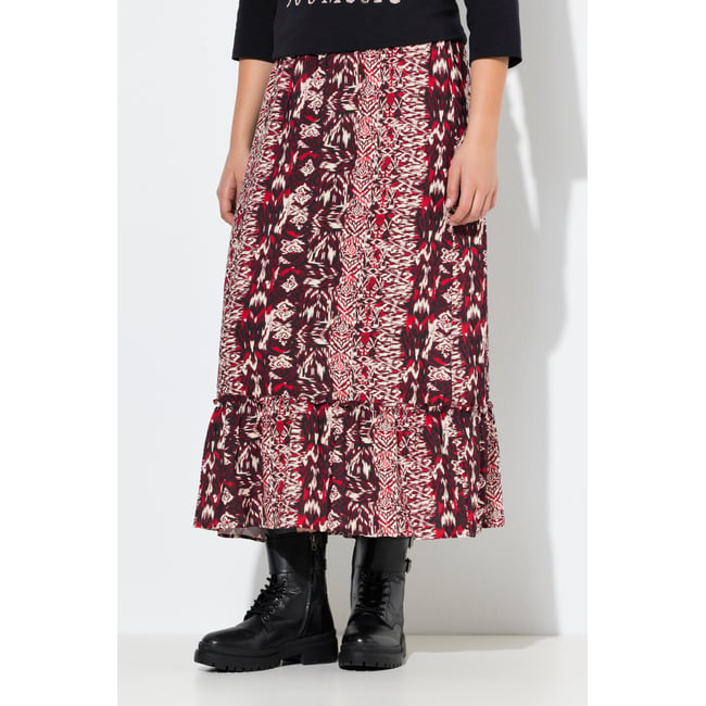 Jupe maxi avec ceinture élastique et motif rouge cerise foncé <span itemprop=