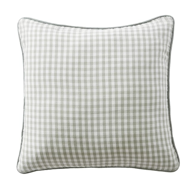 Coussin avec passepoil 45x45 cm Gaze de Coton Quadri Eucalyptus bleu clair <span itemprop=